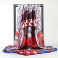 French paisley print satin square scarf in vibrant multicolor silk-like fabric - 90cmx90cm / Red