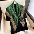Emerald green floral and leopard print oversized silk scarf shawl for women - Emerald / Rectangle