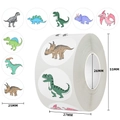 Rouleau de 500 autocollants dinosaures colorés pour décoration créative des enfants - Motif de Dinosaure Dessin Animé (C247) / Rond/Rouleau