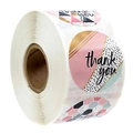 Gros plan sur des autocollants ronds Thank You avec motifs géométriques rose, or et pois - Style Rose Gold Géométrique (C101)