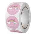 Pink rainbow Thank You stickers roll for kids gifts and handmade crafts decoration - Pink Rainbow Smiley Face Style (C105) / 25mm 500 Pcs/Roll