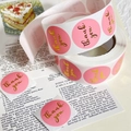 Pink round thank you seal stickers in roll format with gold foil script for gift wrapping - 25mm / Pink