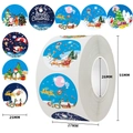 Détail de 8 styles de stickers de Noël montrant les dimensions de 25mm et l'emballage - Style Père Noël Dessin Animé Rouge Blanc Bleu Vert (C128)