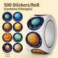 Rouleau de 500 autocollants de l'espace avec 8 motifs de galaxies pour enfants - Style sur le thème de la planète (C226) / 25mm 500 Pièces/Rouleau