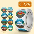 Rolle mit 500 Cartoon-Fahrzeugaufklebern mit 8 Designs für Kinder mit LKWs und Autos - Cartoon Fahrzeug Stil (C229) / 500 Aufkleber/Rolle