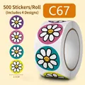 Daisy smile face round stickers roll with 4 colors and 500 labels for DIY crafts - Daisy Smile Face (C67)
