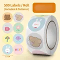 Rouleau de 500 autocollants ours mignon avec 8 motifs pour emballage DIY et déco - Style de Combinaison d'Animaux de Dessin Animé (C217) / Rouleau d'Autocollants Ronds