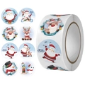 Rouleau d'autocollants de Noël avec Père Noël et rennes pour étiquettes cadeaux - Style de Dessin Animé de Noël (C205) / 25mm/500 Autocollants