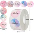 Rouleau de 500 autocollants merci marbre aquarelle coloré pour cadeaux et enveloppes - Style Aquarelle Marbre (C374) / Diamètre 25mm (500 Feuilles/Rouleau)
