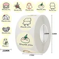 Rouleau de 500 autocollants de remerciement cartoon avec motifs mignons pour cadeaux DIY - C375-Diamètre 2,5 cm (500 pièces/rouleau)