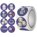 Autocollants ronds d'animaux en bleu marine avec motifs mignons d'ours et lapins - Style Animaux Dessins Animés Souriant (C267) / 25mm/500 Autocollants