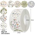 500er Rolle florale Thank You Aufkleber 25mm für Hochzeiten und Bäckerei-Verpackungen - Blumenstil (C379)