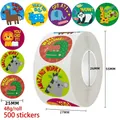 Rouleau de 500 autocollants animaux mignons pour enfants de 25 mm de diamètre - Autocollants de récompense d'animaux de dessin animé (C373) / 25mm/500 Stickers/Rouleau