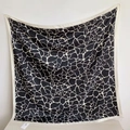 Black and white abstract stone pattern square silk scarf with white border hanging on wall - 90x90cm / Black