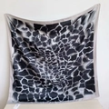 Elegant 90cm square silk scarf featuring a grey leopard and abstract stone print pattern - Gray