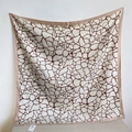 Abstract pattern silk-like square scarf in beige and brown with geometric lines - 90x90cm / White