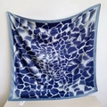 Navy blue and white square silk scarf featuring abstract geometric leopard print patterns - Navy Blue