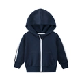 Navy blue children's zip-up hoodie with white stripes and sporty knit material - 90cm / Tops / Royal Blue