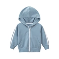 Sky blue kids zip-up hoodie with white side stripes and ribbed cuffs for boys - Aqua Blue