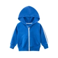 Royal blue children's hooded zip-up sweatshirt with white athletic stripes and pockets - 120cm / Tops / Royal Blue