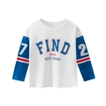 Boys long sleeve cotton T-shirt with color block sleeves and blue FIND letter print - 120cm / Cream/Blue