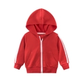 Kids hooded zip-up jacket in vibrant red with white side stripes and ribbed cuffs - Red