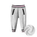 Light gray fleece-lined jogger pants for boys with striped elastic waistband and cuffs - 90 / Heather Grey