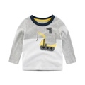 T-shirt manches longues garçon en coton avec imprimé machine jaune et patchwork - 90cm / Gris Chiné (3302)