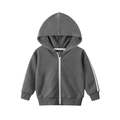 Dark grey hooded jacket for boys with white sleeve stripes and full zip closure - Dark Gray