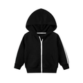 Kids black hooded zip-up sweatshirt with white side stripes on long sleeves - Black
