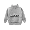 Sweat en polaire gris pour enfant avec demi-zip, imprimé CARRY et col montant chic - 130cm / Gris Chiné