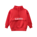 Sweat à capuche rouge pour enfant avec demi-zip et imprimé CARRY blanc - 90cm / Rouge Rouille