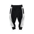 Kids black sports pants with gray side panels and white stripes in American athletic style - 90cm / Black