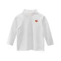 Wit katoenen kinder T-shirt met lange mouwen, coltrui en oranje visborduurwerk - Off-wit / 90cm
