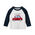 Raglan t-shirt met lange mouwen voor kinderen met autoprint en tekst op wit katoen - 90cm / Off-white/Koningsblauw (Auto)