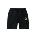 Boys black cotton knit shorts with green cartoon dinosaur embroidery on the leg - Black / 90cm