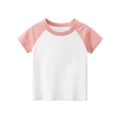 Short sleeve kids T-shirt with pink raglan sleeves and white cotton bodice - Off White/Pink