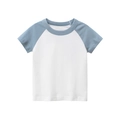 Kids raglan sleeve t-shirt with blue contrast sleeves and white cotton fabric - Off-white/Aqua Blue