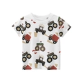 T-shirt bianca per bambini a maniche corte con stampe di monster truck e ruspe cartoon - 90cm / Bianco Sporco Veicoli da Cantiere Cartone Animato