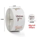 Detailed size specifications for 25mm rose gold Thank You envelope seal stickers - White Rose Gold Thank You Style (C224) / 25mm/500 Stickers