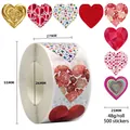 Detail view of heart and star stickers roll showing dimensions 55mm and 500 pieces count - Floral and Geometric Mixed Style (C382) / 25mm/500 Stickers