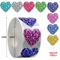 Detail of multi-color heart-shaped glitter stickers roll for wedding and gift decoration - Colorful Glitter Style (C180) / 25mm/500 Stickers