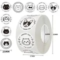 500pcs cat thank you stickers roll, 25mm black and white minimalist seal labels - Cat Cartoon Style (C377) / 25mm/500 Stickers