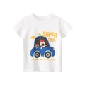 White cotton kids t-shirt with blue car cartoon print and Super Cool typography - 90cm / Off-White (Cartoon Figure & Car)