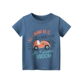 Dark blue cotton kids t-shirt with orange race car graphic and creative zoom zoom text - 90cm / Navy Blue (Race Car Zoom)