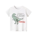 White cotton short-sleeve T-shirt for boys with green dinosaur print and graphic slogans - Off White / 90cm