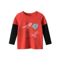 Kids long sleeve t-shirt with red and black layered design and dinosaur roar print - 90cm / Red