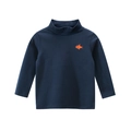 Kinder t-shirt met lange mouwen en opstaande kraag in donkerblauw met visborduur - Koninklijk blauw / 90cm