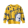 Kids round neck yellow knit sweater with blue and white bear pattern jacquard design - 110cm / Mustard Yellow