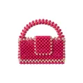 Handmade beaded handbag with pink and white faux pearls in a chic flap top design - Rose Red and Pearl Color